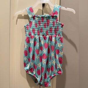 Birdie Bean Charming Pink and Blue Strawberry Romper